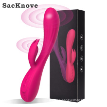 SacKnove 2021 Full Silicone Rechargeable10 Modes Dual-Motor RotatingClitoris Adult Sex Toys G Spot Dildo Rabbit Vibrator